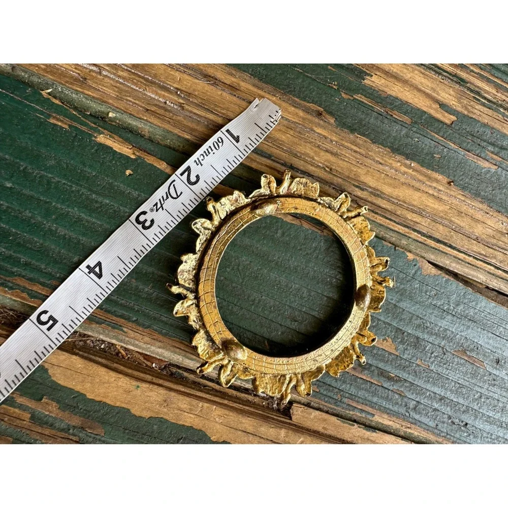 Vintage Gold Tone Ornate Floral Rose Round Frame Rhinestone Accents 3 Inch